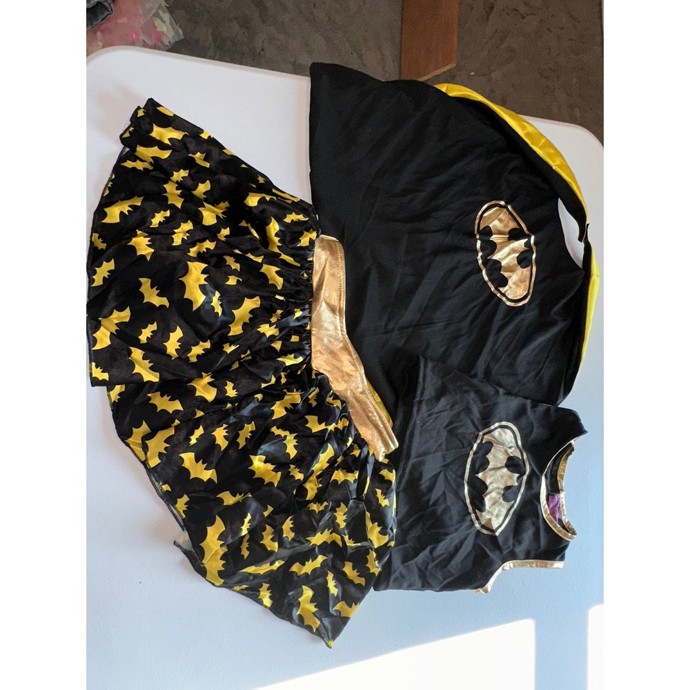 Batgirl DC Comics Costume Set Kids Top Skirt Cape Black Gold Halloween Dress Up